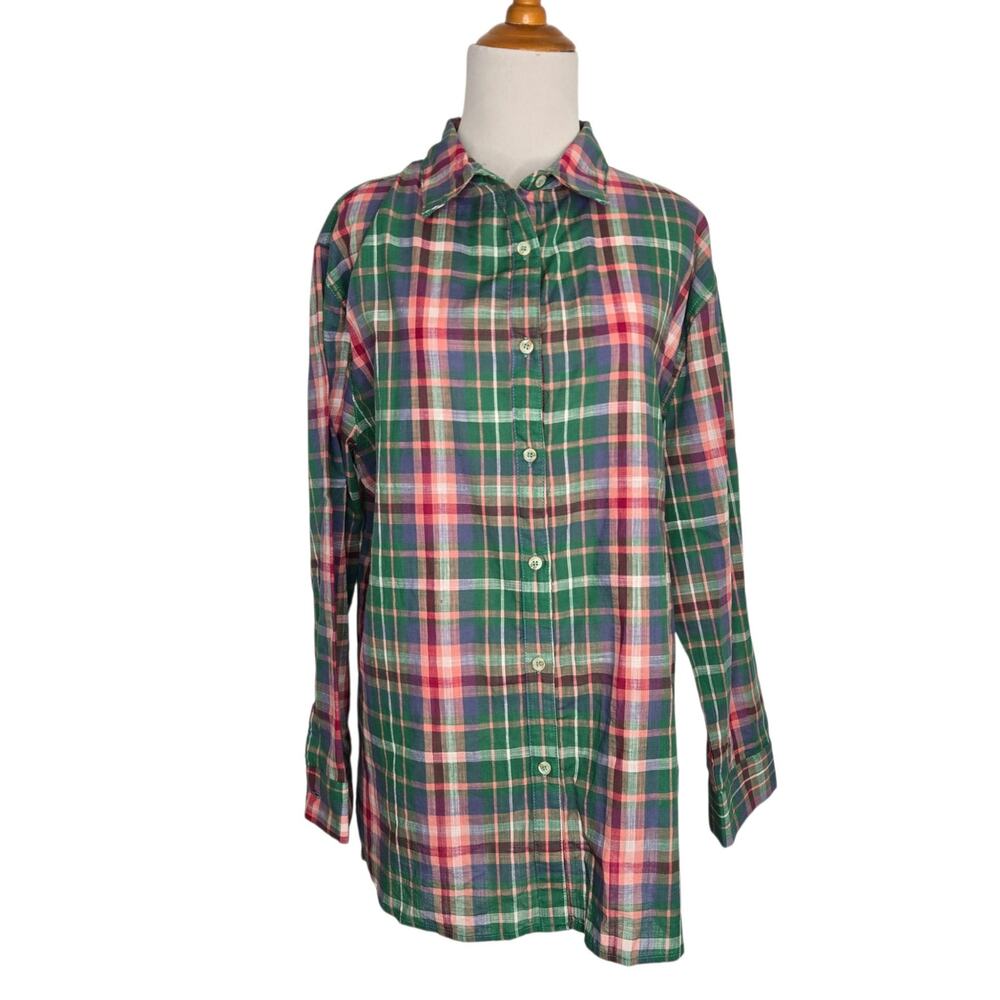 La Miel Womens Oversized Plaid Button Front Top Preppy Lightweight Cotton Medium